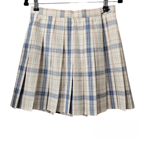 💎Hoshino Pleated Plaid Blue And Cream Tartan Mini Skirt - Picture 2 of 8